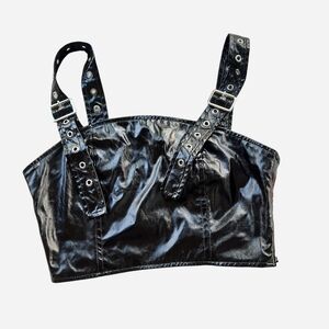 Forever 21 Glossy Black Top with Buckle Straps